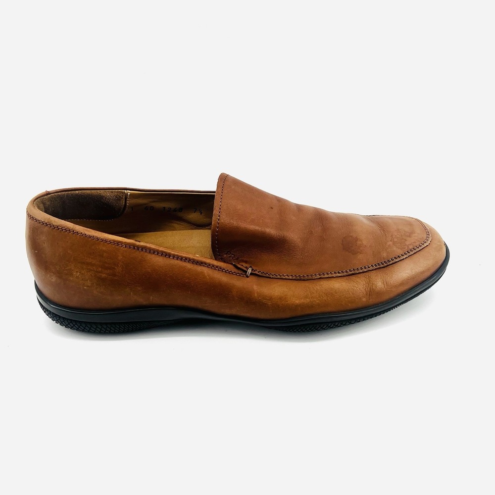 Prada Men's Brown Leather‎ Loafers Shoes Size 7.5 Y2K Era Rubber Sole Italy - Picture 12 of 16